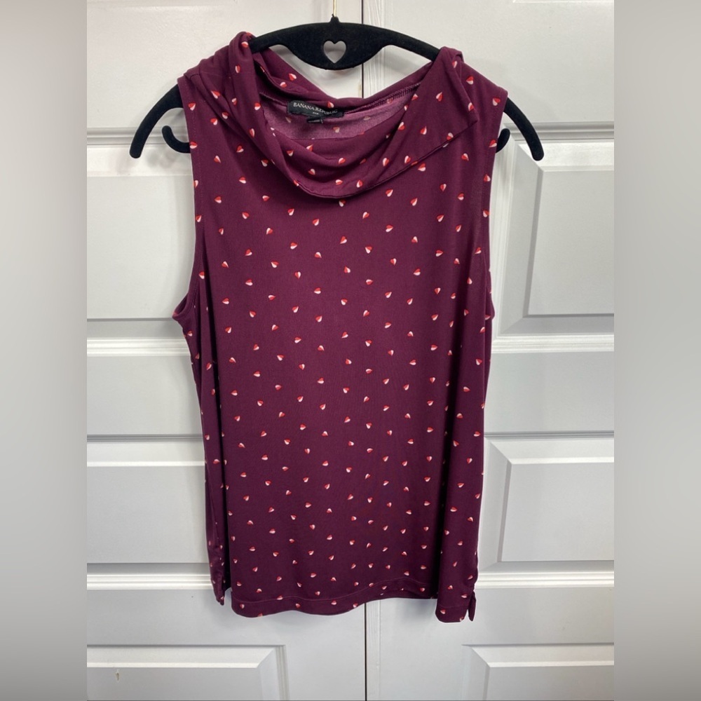 Romantic All Over Red Heart Patterned Cowl Neck Tank top Valentine Medium MD